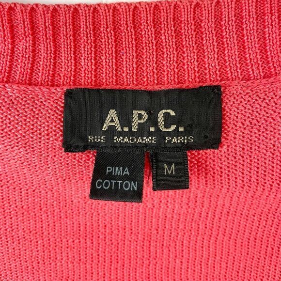 A.P.C. Paris Coral Red Pima Cotton Button Front V Neck Cardigan Size M - Picture 6 of 6